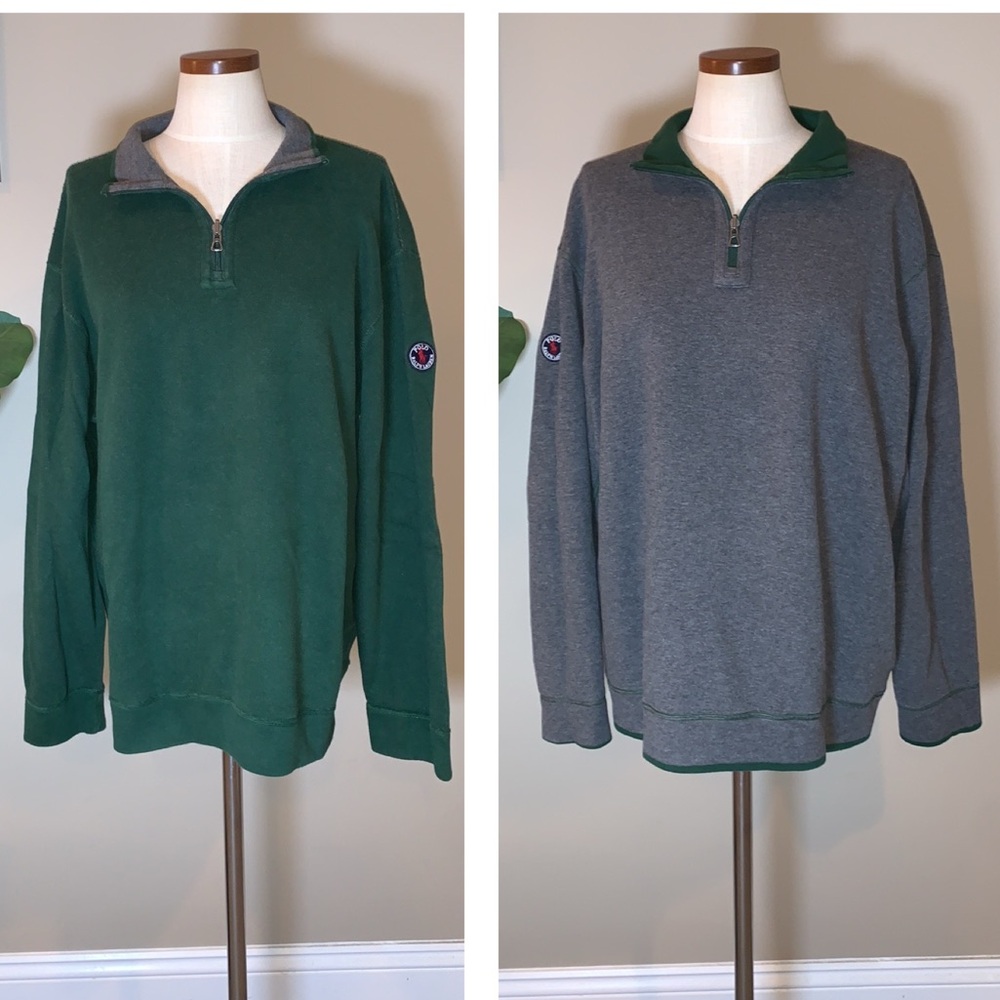 Reversible Polo Ralph Lauren Quarter Zip Pullover, Hunter Green & Gray, Size XL